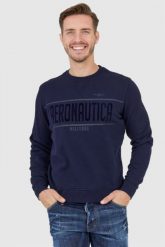 AERONAUTICA MILITARE Granatowa bluza męska z aksamitnym logo. Niebieskie bluzy męskie Aeronautica Militare, l, bez wzorów, bez kaptura. W wyprzedaży za 299.99 zł.