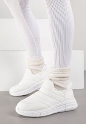 Białe Pikowane Sneakersy Śniegowce na Grubej Tłoczonej Platformie Verta. Białe śniegowce i trapery damskie Born2be, z jeansu. Za 69.99 zł.