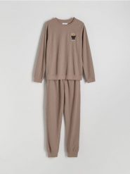 Dwuczęściowa piżama z dodatkiem bawełny - brązowy. Brązowe piżamy damskie Reserved, l, bez wzorów, z bawełny, bez ramiączek. W wyprzedaży za 89.99 zł.