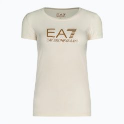 Koszulka damska EA7 Emporio Armani Train Shiny. Brązowe koszulki sportowe damskie EA7 Emporio Armani, s, bez wzorów, z bawełny, eleganckie, bez kołnierzyka. Za 209.99 zł.