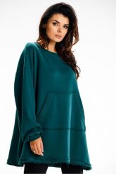 Bluza damska oversize długa z kieszenią kangurka zielona. Zielone bluzy damskie Infinite You, l, bez wzorów, z bawełny, bez kaptura. Za 269.00 zł.