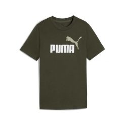 PUMA Essentials 2 Graphics zielony t-shirt junior. Zielone t-shirty damskie Puma, m, bez wzorów, z bawełny, klasyczne, bez kołnierzyka. Za 89.35 zł.