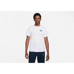 Koszulka sportowa męska Nike Air Jordan Flight Essentials. Białe koszulki sportowe męskie Nike, m, bez wzorów, bez kołnierzyka, bez ramiączek, na fitness i siłownię. Za 239.99 zł.