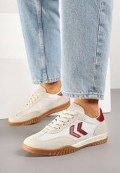 Beżowo-Czerwone Sneakersy w Stylu Klasycznych Tenisówek z Ozdobnymi Przeszyciami Mepnia. Brązowe obuwie sportowe damskie Born2be, bez wzorów, z jeansu, tenisowe. Za 89.99 zł.