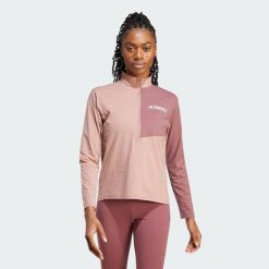 Koszulka Terrex Multi Climacool 1/2 Zip Long Sleeve. Czerwone t-shirty damskie Adidas, l, bez wzorów, sportowe, bez kołnierzyka. Za 259.00 zł.
