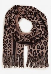 Ciemnobeżowy Wiskozowy Szalik Ozdobiony Frędzlami Siathara. Brązowe szaliki i chusty damskie Born2be, bez wzorów, z jeansu, eleganckie. Za 39.99 zł.
