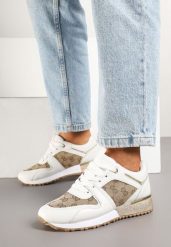 Biało-Brązowe Sneakersy Ozdobione Metaliczną Aplikacją i Przeszyciami Soltia. Białe obuwie sportowe damskie Renee, z aplikacjami. Za 59.99 zł.