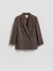 Marynarka z wełną - brązowy. Brązowe żakiety damskie Reserved, l, bez wzorów, z tkaniny. Za 399.99 zł.