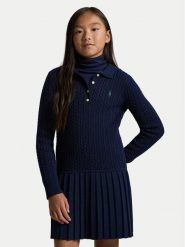 Polo Ralph Lauren Sukienka dzianinowa 313978841001 Granatowy Regular Fit. Niebieskie sukienki dla dziewczynek Polo Ralph Lauren, bez wzorów, z bawełny, bez ramiączek. Za 649.99 zł.