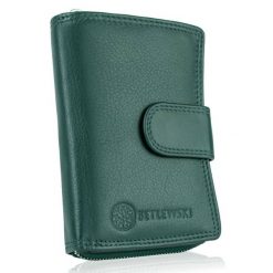Portfel skórzany BETLEWSKI BPD-SS-19 ZIELONY. Zielone portfele damskie Betlewski, bez wzorów, ze skóry. Za 139.99 zł.