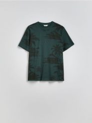 T-shirt regular z nadrukiem - szary. Szare t-shirty męskie Reserved, l, bez wzorów, z bawełny, bez kołnierzyka. Za 59.99 zł.