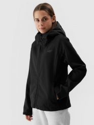 4F Kurtka softshell wiatroodporna membrana 5000 damska - czarna XS. Czarne kurtki damskie 4f, na jesień, m, bez wzorów, z dzianiny, z kapturem. W wyprzedaży za 139.99 zł.
