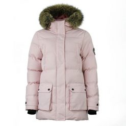 Parka dla kobiet Peak Mountain. Czerwone kurtki damskie Peak Mountain, na zimę, bez wzorów, z futra, bez kaptura. W wyprzedaży za 331.00 zł.