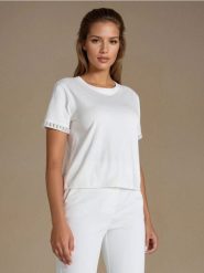 Koszulka z ozdobnymi rękawami - kremowy. Białe t-shirty damskie Sinsay, l, bez wzorów, bez kołnierzyka. Za 25.99 zł.