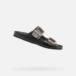 Sandały damskie Geox Brionia. Czarne sandały damskie Geox, bez wzorów, bez obcasa, bez zapięcia. Za 379.50 zł.