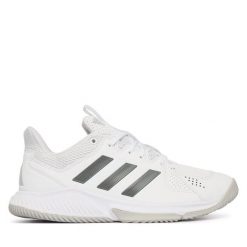 Buty halowe adidas. Białe obuwie sportowe damskie Adidas, bez wzorów. Za 339.99 zł.