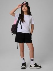 4F Spodenki dresowe dziewczęce - czarne 164 (13-14 lat). Czarne spodenki dla dziewczynek 4f, na lato, bez wzorów, z bawełny. Za 49.99 zł.