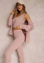 Jasnoróżowy Komplet Dresowy 3-częściowy z Legginsami Bluzą i Topem Heri. Czerwone bluzy damskie Renee, l, bez wzorów, z dresówki, z kapturem. Za 79.99 zł.