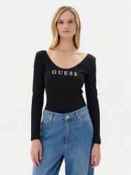 Guess Body O5RM08 KBBU1 Czarny Slim Fit. Czarne bluzki damskie Guess, s, z aplikacjami, z bawełny, bez kołnierzyka, bez ramiączek. Za 159.99 zł.