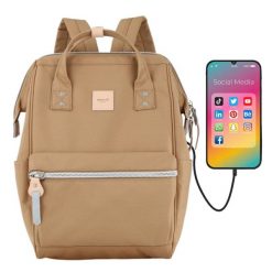 Plecak miejski damski z kieszeniami i portem USB - Himawari. Brązowe plecaki damskie Peterson, bez wzorów, eleganckie. Za 141.99 zł.