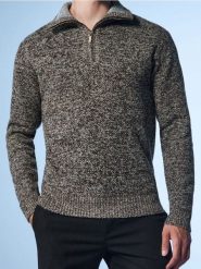 Ocieplany melanżowy sweter z wysokim kołnierzem - brązowy. Brązowe swetry przez głowę męskie Sinsay, l, bez wzorów, bez kołnierzyka. Za 79.99 zł.