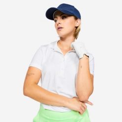 Koszulka polo do golfa damska z krótkim rękawem Inesis WW500. Białe koszulki sportowe damskie INESIS, l, bez wzorów, z dżerseju, bez kołnierzyka, bez ramiączek, na golfa. Za 89.99 zł.