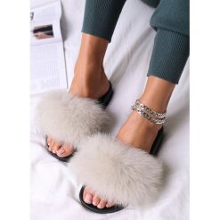 Beżowe Klapki z Futrem Turtlefeather. Brązowe kapcie damskie Renee, bez wzorów, z gumy. Za 44.99 zł.