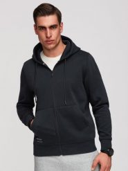 Męska rozpinana dresowa bluza BASIC – czarna V9 - Rozmiar: S. Czarne bluzy męskie Ombre Clothing, m, z aplikacjami, z bawełny, z kapturem. W wyprzedaży za 167.99 zł.