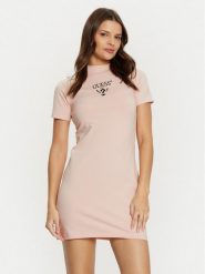 Guess Sukienka codzienna V4YK02 KCDH1 Różowy Regular Fit. Czerwone sukienki damskie Guess, na co dzień, xs, z aplikacjami, z bawełny, bez kołnierzyka, bez ramiączek, proste. W wyprzedaży za 149.99 zł.