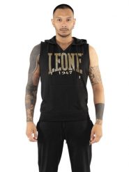 Leone Stripe Gold Bluza bez rękawów z kapturem dla mężczyzn. Czarne bluzy męskie LEONE 1947 APPAREL, m, bez wzorów, z bawełny, z kapturem, na fitness i siłownię. Za 218.92 zł.