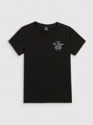 T-shirt regular z nadrukiem damski 4F 4FRSS26TTSHF4537. Czarne t-shirty damskie 4f, uniwersalny, bez wzorów, z bawełny, klasyczne, bez kołnierzyka. Za 59.99 zł.