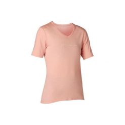 Koszulka krótki rękaw regular Gym & Pilates 510 damska. Czerwone t-shirty damskie DOMYOS, xs, bez wzorów, z bawełny, bez kołnierzyka. W wyprzedaży za 29.99 zł.
