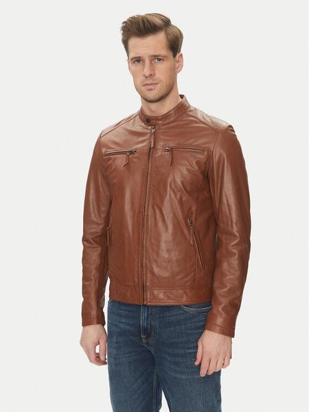 Serge Pariente Kurtka skórzana Tonic Brązowy Slim Fit. Brązowe kurtki męskie Serge Pariente, m, bez wzorów, ze skóry, bez kaptura. Za 719.99 zł.