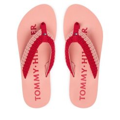 Japonki Tommy Hilfiger. Czerwone klapki damskie Tommy Hilfiger, bez wzorów, bez obcasa. Za 169.99 zł.