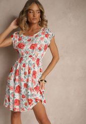 Czerwona Rozkloszowana Sukienka z Bawełną w Kwiaty Talisenia. Czerwone sukienki damskie Renee, na spotkanie biznesowe, na lato, l, bez wzorów, z bawełny, eleganckie, bez kołnierzyka, bez ramiączek, midi, rozkloszowane. Za 49.99 zł.