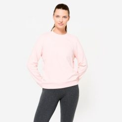 Bluza damska Domyos Gym & Pilates. Czerwone bluzy sportowe damskie DOMYOS, bez wzorów, z bawełny, na fitness i siłownię. Za 49.99 zł.