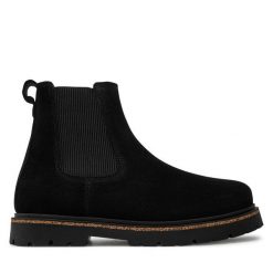 Sztyblety Birkenstock. Czarne botki damskie Birkenstock, bez obcasa, na płaskiej podeszwie, bez zapięcia. Za 689.99 zł.
