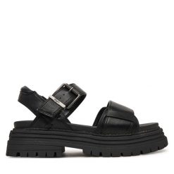 Sandały Buffalo. Czarne sandały damskie Buffalo, bez wzorów, bez obcasa, na płaskiej podeszwie, bez zapięcia. Za 349.99 zł.