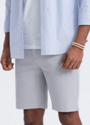 Ombre Męskie szorty ze strukturalnej dzianiny SLIM FIT - jasnoszare V4 OM-SRCS-0126 XXL. Szare szorty męskie Ombre, m, bez wzorów, z dzianiny. Za 69.99 zł.