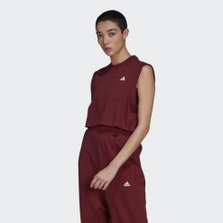 Damska koszulka typu tank top adidas Designed to Move Studio Sport. Czerwone koszulki sportowe damskie Adidas, xs, bez wzorów, z bawełny, bez kołnierzyka, bez ramiączek, na fitness i siłownię. Za 78.49 zł.
