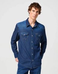 MESKA KOSZULA JEANSOWA WRANGLER 27MW DARK STONE 112341088. Koszule męskie Wrangler, xl, bez wzorów, z jeansu, bez kołnierzyka, bez ramiączek. Za 169.99 zł.