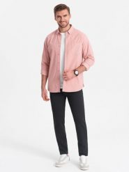 Spodnie klasyczne męskie chino z delikatną teksturą - grafitowe V4 OM-PACP-0188 - XXL. Szare spodnie materiałowe męskie Ombre Clothing, l, bez wzorów, z bawełny, klasyczne. W wyprzedaży za 159.99 zł.