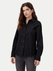 Tommy Hilfiger Koszula WW0WW44084 Czarny Regular Fit. Czarne bluzki damskie Tommy Hilfiger, bez wzorów, z bawełny, bez kołnierzyka, bez ramiączek. Za 229.99 zł.
