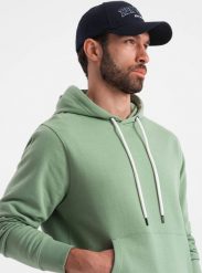Ombre Bluza męska dresowa kangurka z kapturem - zielona V3 OM-SSBN-0177 M. Zielone bluzy męskie Ombre, m, bez wzorów, z dresówki, z kapturem. Za 109.99 zł.