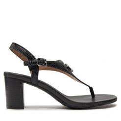 Sandały LAUREN RALPH LAUREN. Czarne sandały damskie Lauren Ralph Lauren, bez wzorów, bez obcasa, na słupku, bez zapięcia. Za 549.99 zł.