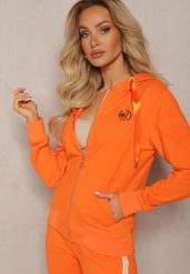 Pomarańczowa Bluza z Kapturem na Suwak z Metalową Aplikacją Jevase. Brązowe bluzy damskie Renee, xs, z aplikacjami, z jeansu, z kapturem. Za 79.99 zł.