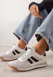 Białe Klasyczne Sneakersy Zdobione Siateczkowymi Wstawkami Eilshoy. Białe obuwie sportowe damskie Renee, z aplikacjami, z jeansu. Za 119.99 zł.