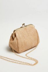 Elegancka torebka z łańcuszkiem beżowa. Brązowe torebki do ręki damskie MOODO, bez wzorów, z poliesteru, eleganckie, bez dodatków. Za 89.99 zł.