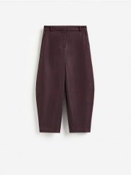 Spodnie barrel leg - ciemnofioletowy. Fioletowe spodnie materiałowe damskie Reserved, l, bez wzorów, z tkaniny. Za 159.99 zł.