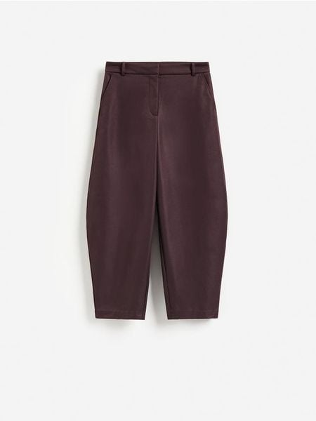 Spodnie barrel leg - ciemnofioletowy. Fioletowe spodnie materiałowe damskie Reserved, l, bez wzorów, z tkaniny. Za 159.99 zł.